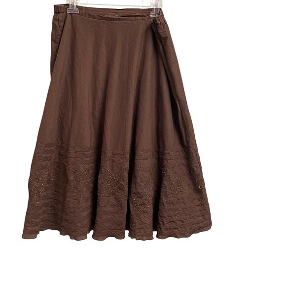 Chicos Brown Embroidered Peasant Maxi Skirt Size 2 Large Side Zip Cottage Earthy - Picture 1 of 4